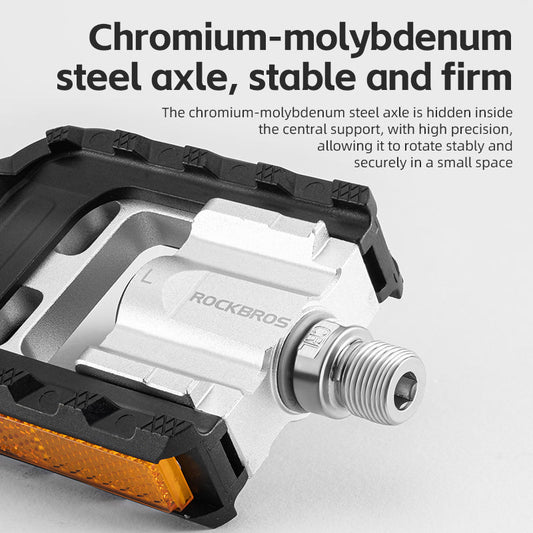 ROCKBROS Foldable Bicycle Pedals MTB Bike Cycling Flat Platform Pedals Reflective Aluminium 9/16''