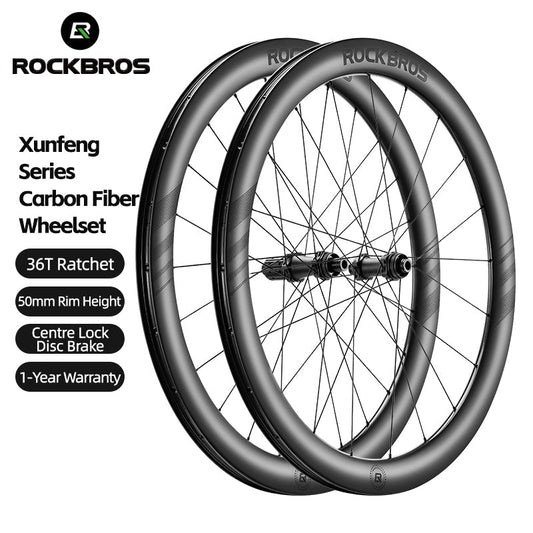 ROCKBROS Road Bike T700 Carbon Fiber Wheelset 50mm Rim Disc Brake Bike Wheels Clincher/Tubeless