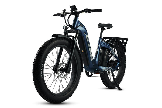 Classic blue eBike Cyke Lynx, side view, showcasing sleek frame and modern design