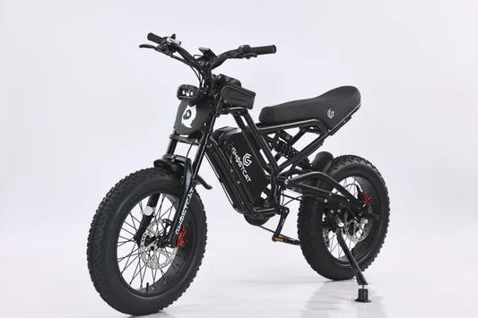Black eBike Ghostcat F3 Class 2 electric bicycle, side view, against a dark background