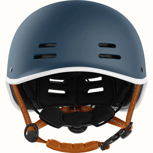 Matte navy Retrospec Remi eBike helmet, side view, with adjustable straps and ventilation holes