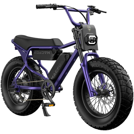 Electric bike Macfox X7 in Dual Nebula Purple color, side view, showcasing sleek frame and large tires