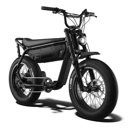 Super73 M1D SE electric bike in Blackout color, side view, against a white background