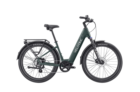 Velotric Discover 2 electric bike in pine green, side view, against a white background