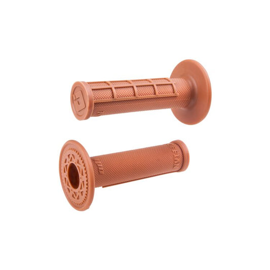 Brown eMOTO ODI half waffle grips for motorcycles, product image showing one brown grip