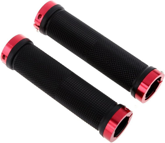 Black and red eBike grips, product image on a black background, 1200px wide