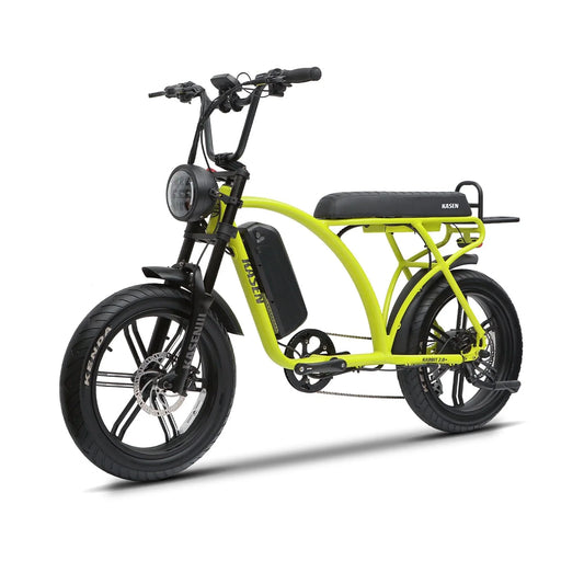 Green KASEN Kabbit Plus 2.0 electric e-moto style bike with 1000W motor, 20x4 fat tires, front view