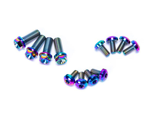Stomp Ebox Titanium Wheel Dress Up Kit, complete wheel set displayed with titanium-colored components arranged neatly on a white background.