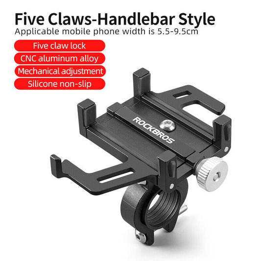 ROCKBROS Bike Mobile Phone Holder CNC Aluminum Bracket Five Claws Phone Holder