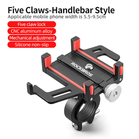 ROCKBROS Bike Mobile Phone Holder CNC Aluminum Bracket Five Claws Phone Holder