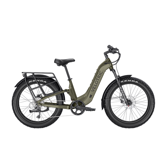 Velotric Nomad 2X Step-Thru eBike in Sage color, side view, against a white background