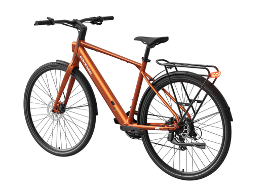 A black Mokwheel Flint eBike with fat tires, front suspension fork, and rear cargo rack, displayed on a white background.
