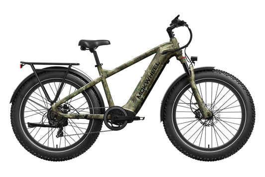Mokwheel Basalt eBike in Jungle Camo color, side view, displayed against a white background.