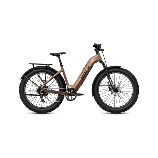 Aventon Aventure 3 Step-Thru electric bike in Java color, side view, displayed on a white background.