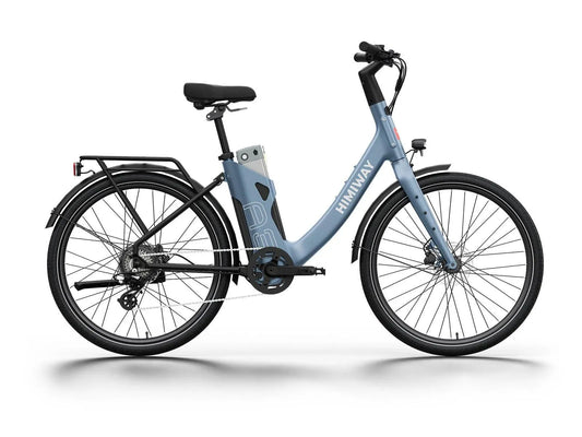 Himiway A3 Step Thru electric bike in indigo color, side view, displayed on a white background
