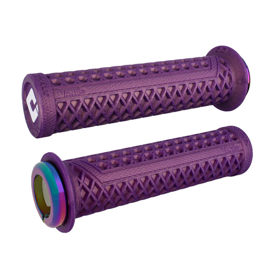 Purple Vans Lock-On eBike grips with waffle pattern, shown in close-up against a white background