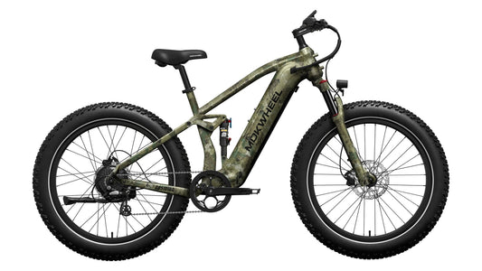 MOKWHEEL Obsidian eBike in camouflage color, side view, displayed on a white background
