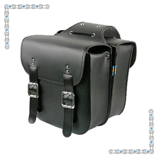 eBike Black Leather Double Buckle Saddle Bags for ebike
