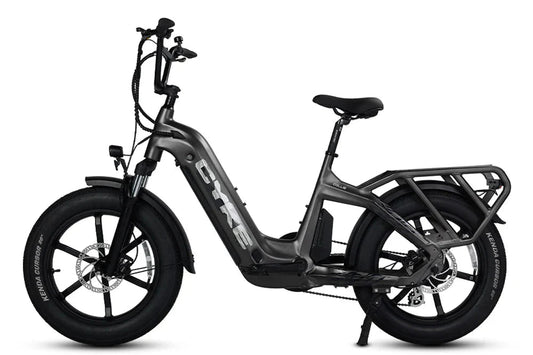 Gray eBike CYKE Collie Cargo electric cargo bike with 48v 750w motor and mini fat tires, side view product image