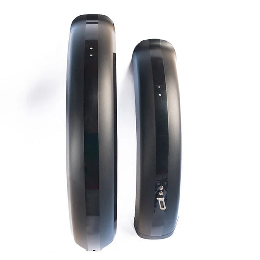 Black eBike fender kit for Macfox X1S, showing front and rear fenders with mounting hardware on a white background.