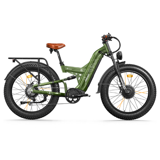 Green Freesky Warrior Pro M-530 electric bike, side view, showcasing frame design and components