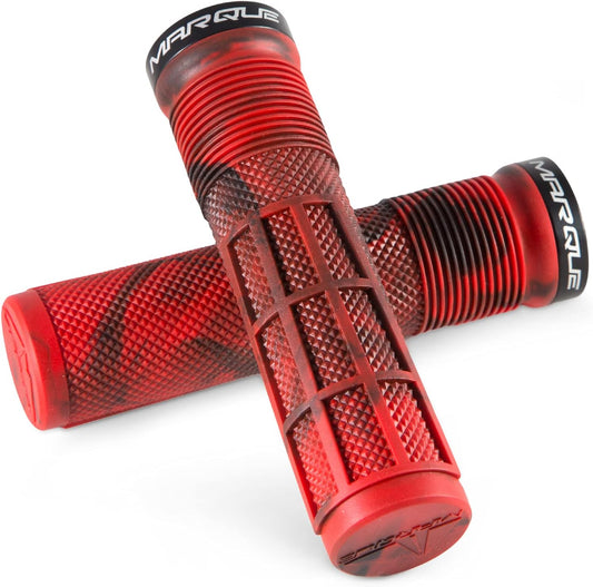 Flame red eBike grips with textured surface, shown in a close-up product image on a white background.