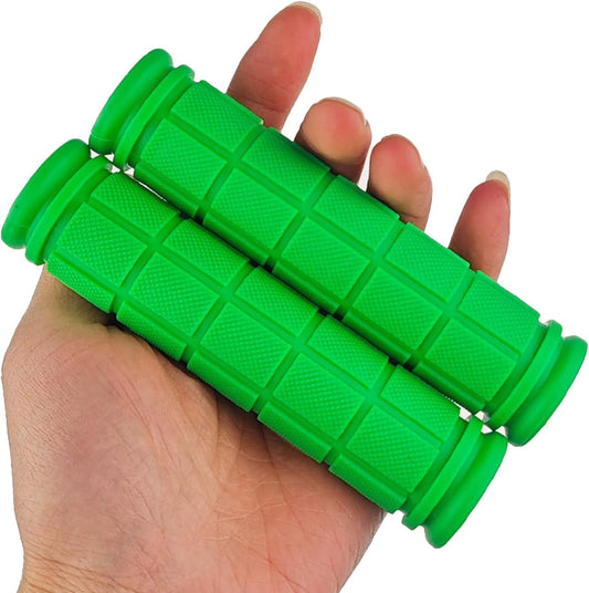 Green eBike grips with textured surface, displayed on a white background