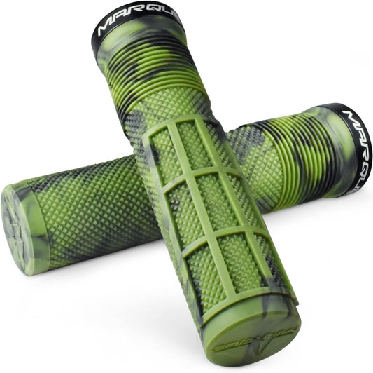 Green hybrid eBike grips with textured surface, displayed on a white background.