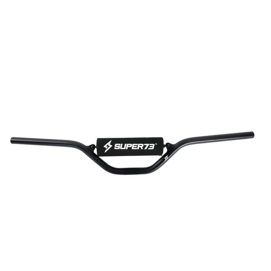 Black Super73 Enduro Lowrise eBike handlebar displayed on a white background.