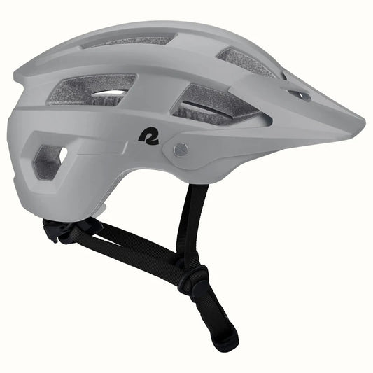 Matte stone gray Retrospec Rowan mountain bike helmet for eBikes, side view, with adjustable straps and ventilation holes