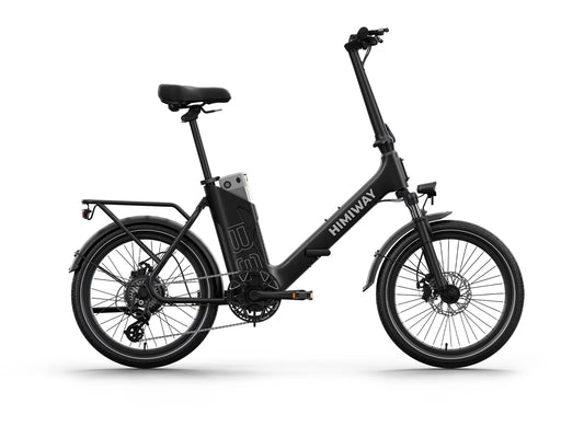Black Himiway B3 electric bike side view, showcasing its frame, wheels, and battery on a white background.