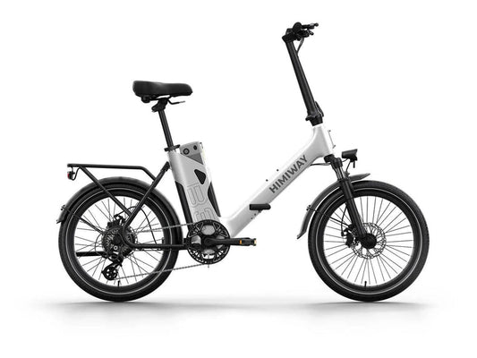 White HIMIWAY B3 foldable electric commuter bike, side view, displayed against a plain background.