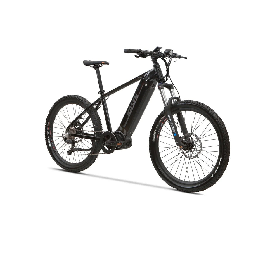 Black Kasen K2.0 Step Over eBike, side view, against a white background