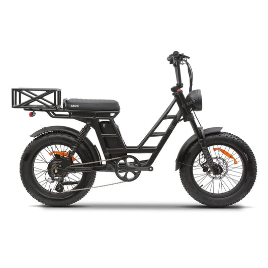 Black Kasen Malibu Step Thru eBike, side view, against a white background