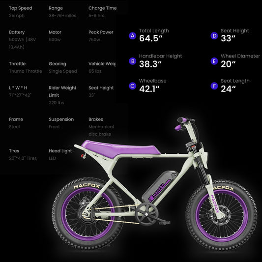 Purple Macfox X1S eBike side view against a plain background
