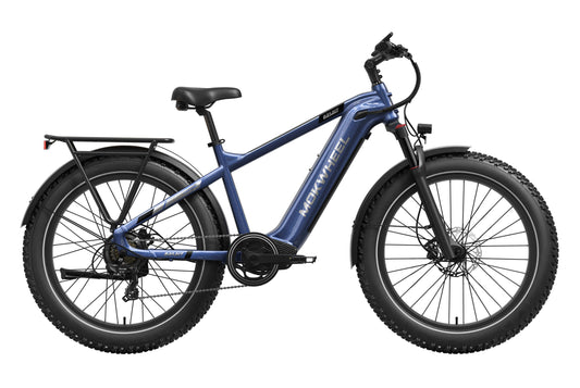 Mokwheel Basalt eBike in Steel Blue, side view, displayed against a white background
