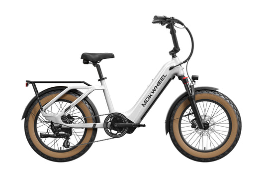 White Mokwheel Scoria 2.0 electric bike, side view, against a plain background