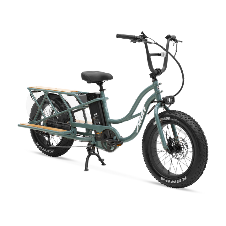 Seabreeze Gray Gloss Murf Higgs Cargo eBike side view with cargo rack, photographed against a white background