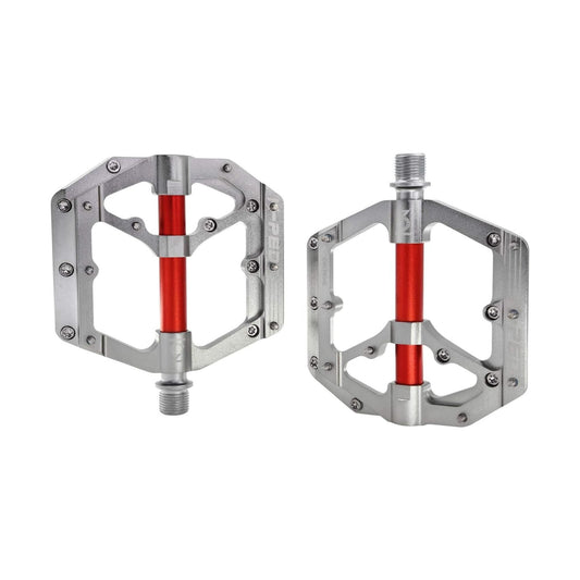 Silver and red alloy eBike pedals, product image labeled "Silver 12"