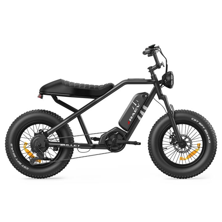 Metallic black Raev Bullet eBike side view showcasing sleek frame and modern design