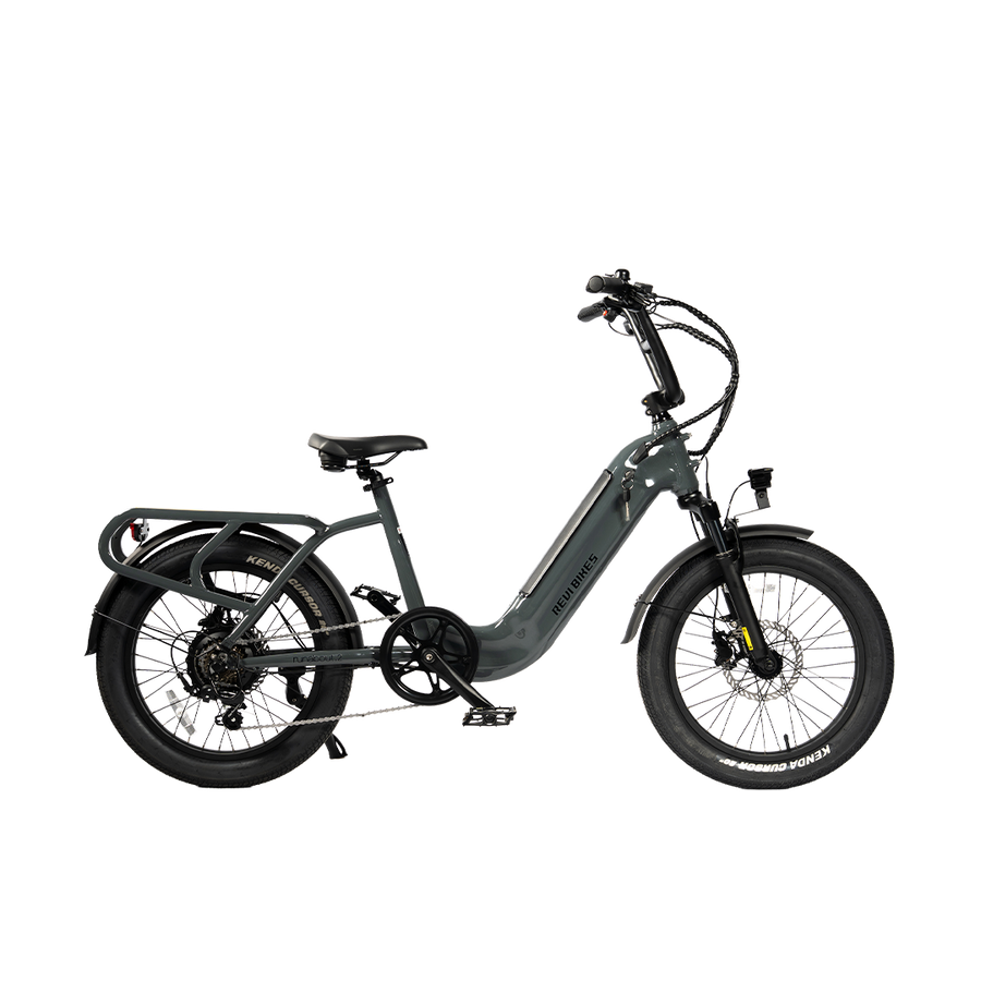 Antracit gray eBike Revi Runabout.2 electric bicycle, side view, against a white background