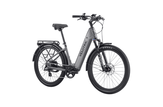 Velotric Discover 2 electric bike in Stone Gray color, side view, against a plain background.