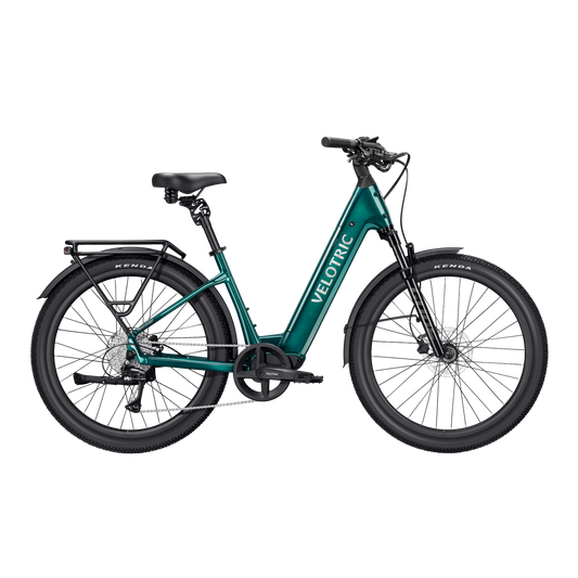 Emerald green Velotric Discover 3 eBike side view against a white background