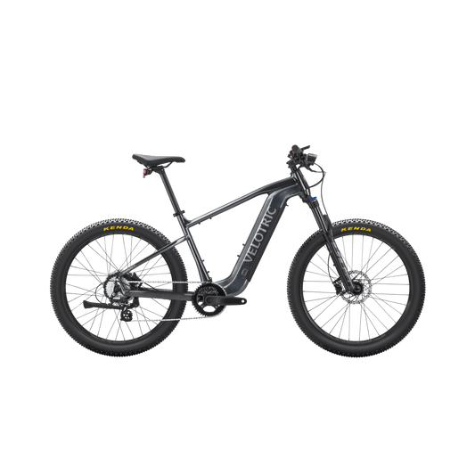 Velotric Summit 1 electric mountain bike in Space Black, side view, isolated on white background