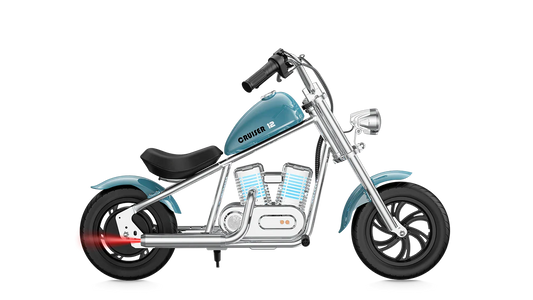 Blue eMOTO Hyper Gogo Cruiser 12 Plus electric bike without training wheels, shown in product image, app-compatible model