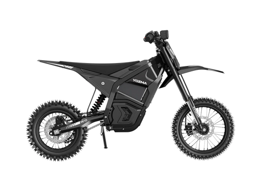 Black eMOTO Yozma IN 10 electric scooter, side view, against a plain background