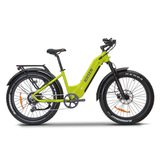 Kasen Ranger ST 2.0 eBike in green, packaged inside a cardboard shipping box