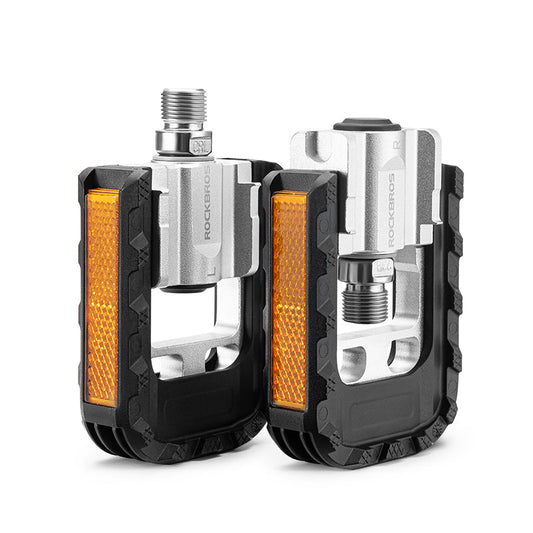 ROCKBROS Foldable Bicycle Pedals MTB Bike Cycling Flat Platform Pedals Reflective Aluminium 9/16''