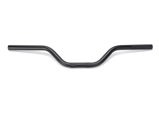 Stomp Ebox Alloy Handlebar, silver, stock product image showing straight alloy handlebar with black grips and mounting hardware.