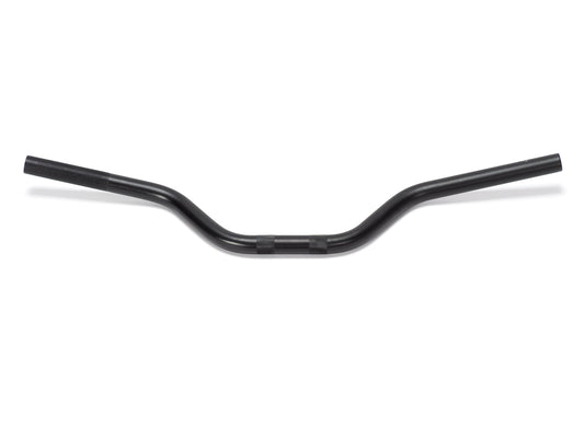 Stomp Ebox Alloy Handlebar, silver finish, side view showing ergonomic design and mounting area, against a white background.